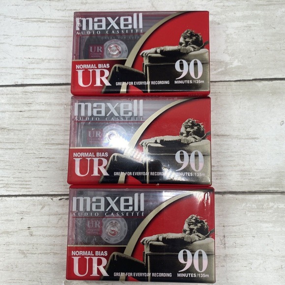 3 Factory Sealed New 90 Minutes Maxell UR Normal Bias Blank Audio Cassette Tape - Picture 2 of 7